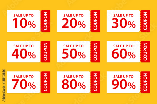 Set of discount coupon ticket. Various coupon promotion illustration. Shopping Discounts.