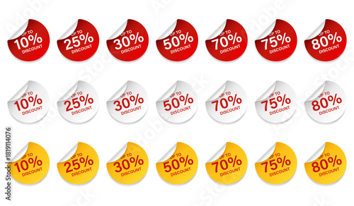 Set of red, white and yellow sale tags and labels. Paper round gift label. Special offer, sale, discount, shop, black Friday.