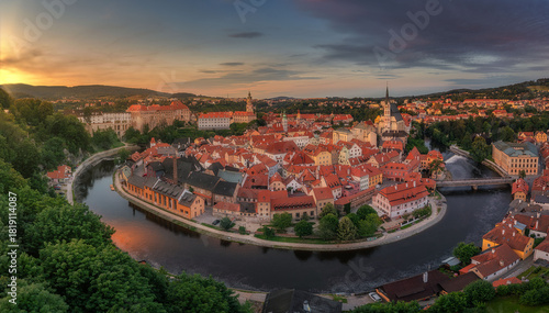 historic center of Cesky Krumlov at sunset