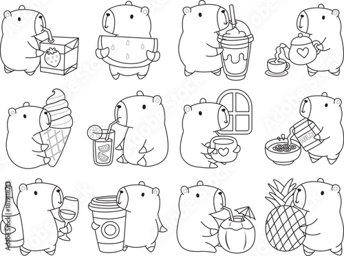 Illustrations of cute capybara character clip art for kids. Capybara 