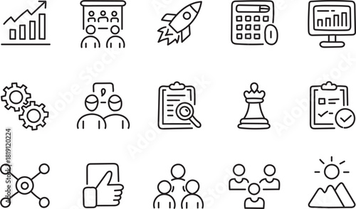 Business Strategy & Teamwork Line Icons Set