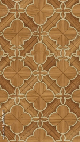 Wooden Floor Texture with Intricate Geometric Patterns for Interior Design and Architecture Projects Featuring Warm Brown Tones and Elegant Surface Details
