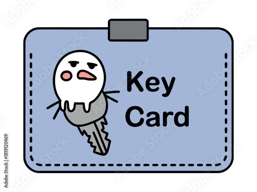 A cartoon illustration of a key card with a sad, melting character on it, representing access and security.
