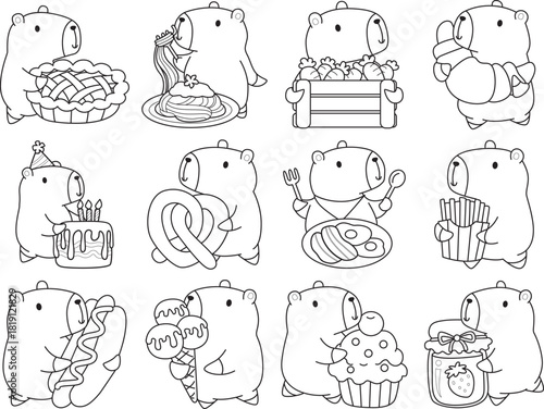 Illustrations of cute capybara character clip art for kids. Capybara 