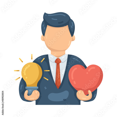Illustration of Businessman Holding Lightbulb and Heart