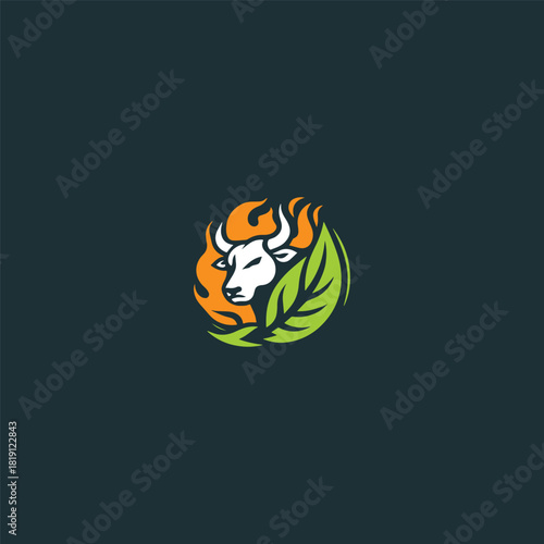 Bull Head with Leaf and Fire Logo