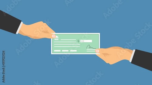 exchange check at the bank video animation flat concept