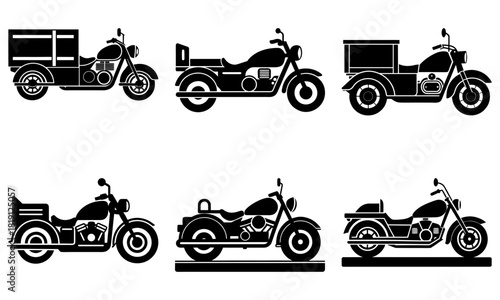 Classic motorcycle silhouettes for vintage designs, retro posters, and transportation themes, perfect for automotive enthusiasts and custom bike shops