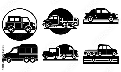 Classic and modern truck silhouettes for transportation, delivery services, and automotive industries, originally a scalable vector graphic