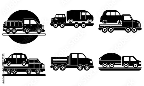 Versatile collection of transport trucks delivering vehicles for automotive industry and logistics solutions with scalable vector graphics precision design