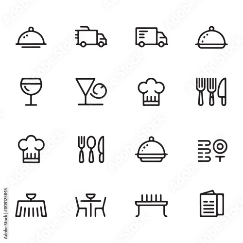 Catering line icon set vector. Catering service, food, delivery of ready meals, guest service, menu for event, banquet vector