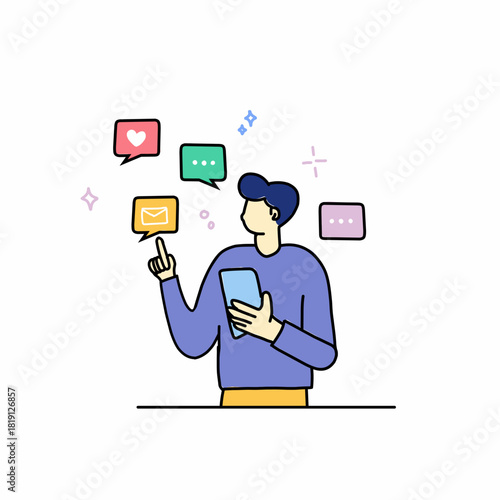 Social networking. Men use dating apps, send flirty messages, add new friends, and chat online on messenger.