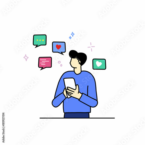 Social networking. Men use dating apps, send flirty messages, add new friends, and chat online on messenger.