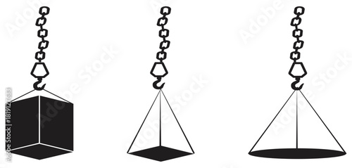 Hanging geometric shapes with industrial chains.