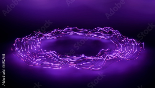 Neon circle, moving light lines in a circle. Abstract neon modern futuristic minimalist background.