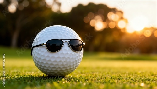Stylish Golf Ball Relaxing on the Green at Dusk