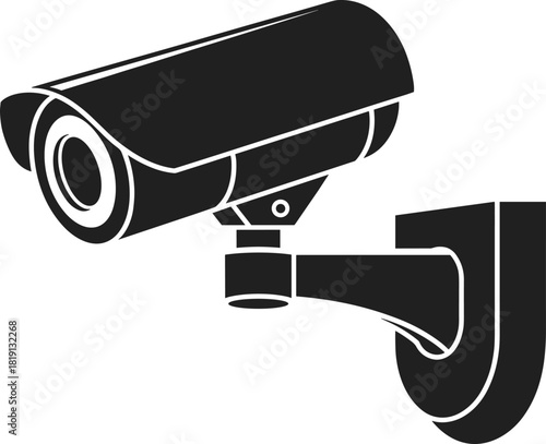 Security camera vector icon illustration, closed circuit television or CCTV bullet silhouette, surveillance system monitoring equipment for home and business protection technology