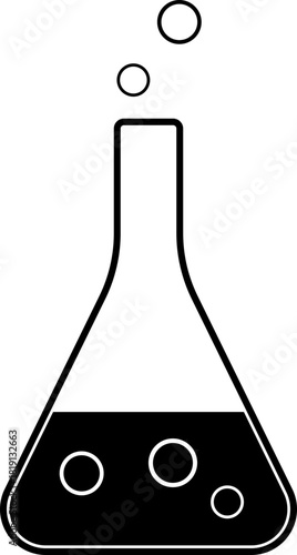 Minimal conical flask with bubbles black and white illustration