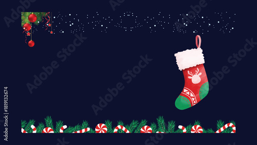 christmas, holiday, decoration, stocking, xmas, sock, celebration, vector, illustration, santa, winter, tree, card, year, present, design, snowflake, new year, merry, new, season, bell, ornament