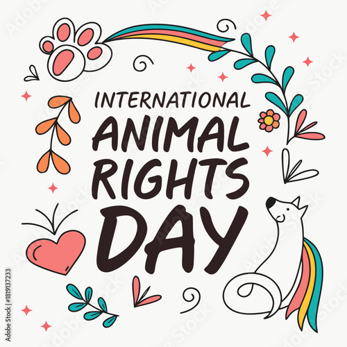 INTERNATIONAL ANIMAL RIGHTS DAY vector illustration isolated on white background