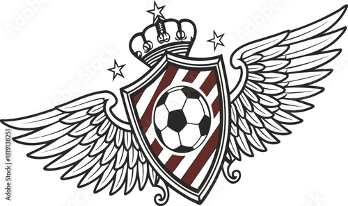 Heraldic shield with wings in a vintage emblem design