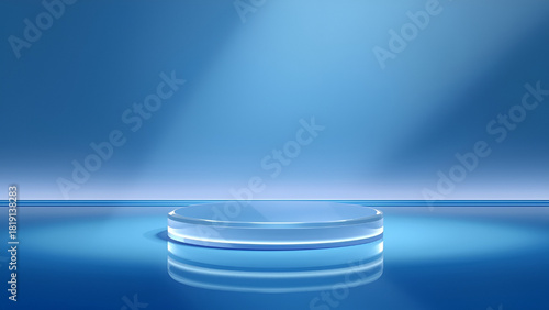 Futuristic Blue Podium with Neon Vertical Light Bars Background