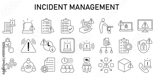 Incident Management Line Editable Icons set. Vector illustration in modern thin line style icons Isolated on transparent background.