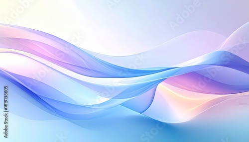 Abstract flowing waves in soft blues, purples, and delicate pinks create an ethereal, translucent design. Gentle light and smooth gradients evoke serenity.