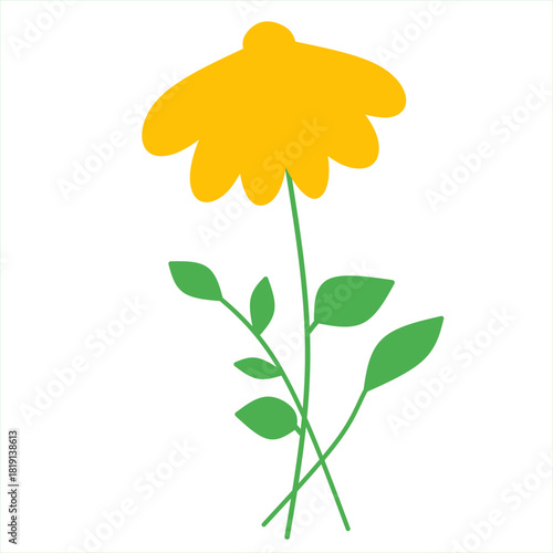 Simple yellow flower with green leaves and stems