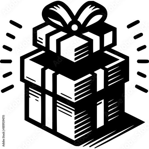 Gift Box Surprise: A vector illustration depicts a stacked gift box, tied with a decorative bow, radiating an aura of anticipation and delight.