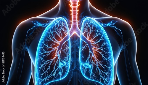 Breathtaking 3D render of human lungs offers a modern, vibrant look into respiratory health, perfect for medical illustrations and cutting-edge presentations