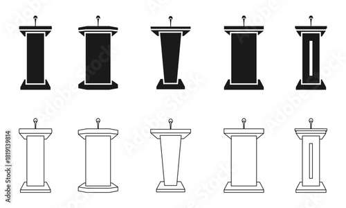rostrum with microphone icon set vector illustration isolated on white background.