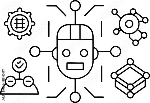 Artificial intelligence robot head with connected nodes and gears