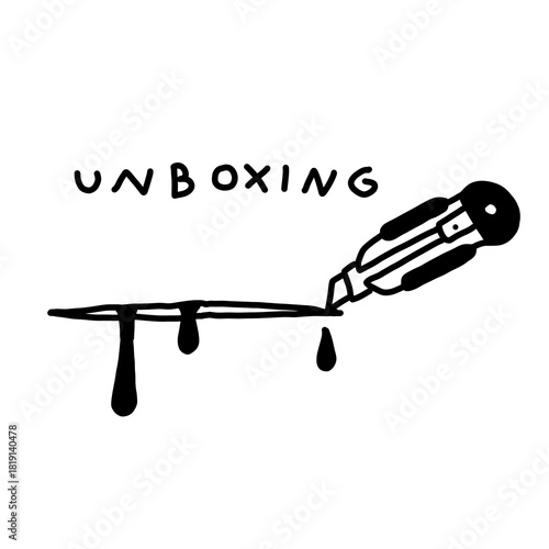 Edgy box opening, cutter blade drawing bleeding line