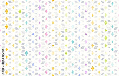 Rainbow abstract winter background, Isometric hexagon geometric pattern with cube illusion, Seamless vector illustration, rhombus segments, subtle texture. For fabric, background, wallpaper, cover