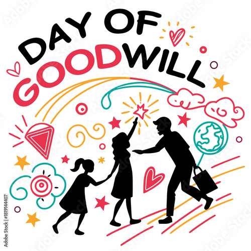 Day of Goodwill Vector Illustration, People Helping, Giving, and Volunteering Isolated on White Background