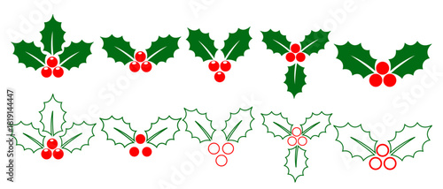 Holly berry icons set, Chritmas logo wirh holly berries