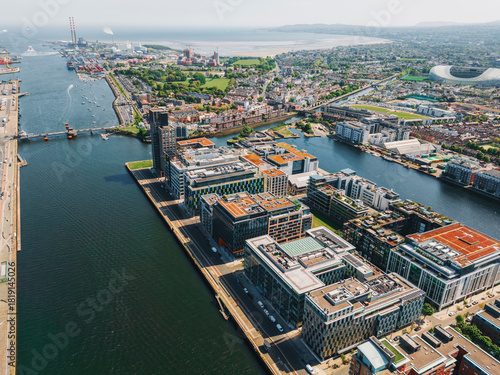 Aerial view of Grand canal in Docklands Dublin, Ireland