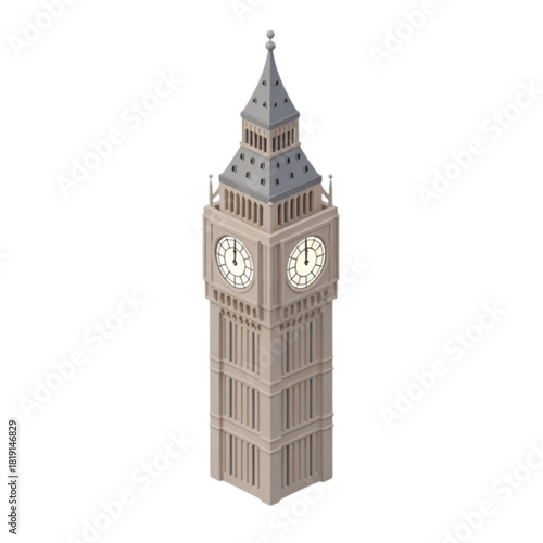 Isometric Big Ben Tower Landmark Vector Illustration of Clock Tower Architectural Icon