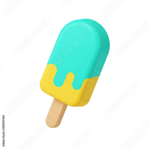 Whimsical 3D Render of a Refreshing Blue and Yellow Popsicle, Perfect for Summer Treats and Playful Designs