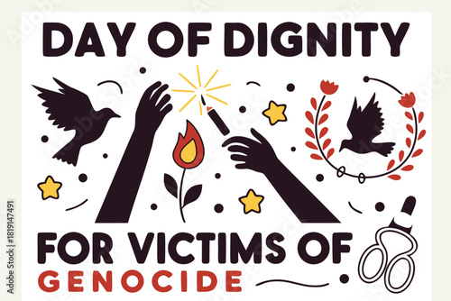 Day of Dignity for Victims of Genocide Vector Illustration, Tribute with Candles, Flowers, and Memorial Symbols Isolated on White Background