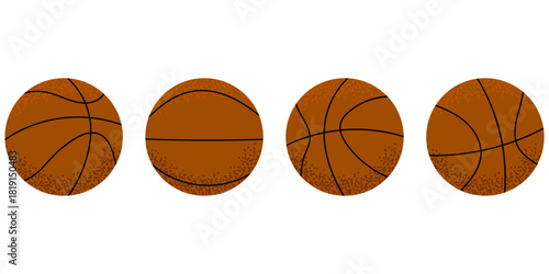 Flat style basketball ball set with textured details. Sport illustration perfect for posters, stickers, kids projects, school materials, branding, web graphics and training design.