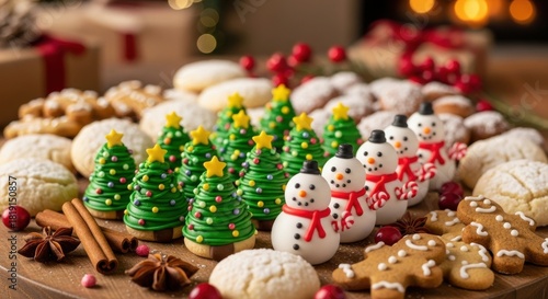 Fototapeta Naklejka Na Ścianę i Meble -  Assortment of festive christmas cookies and holiday treats on a wooden board
