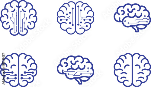 AI brain icon set for technology illustrations