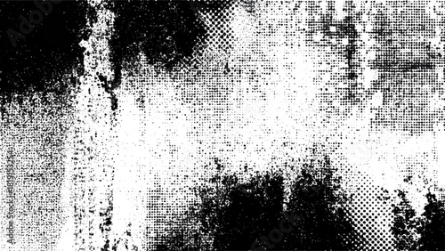 Abstract grunge halftone texture background with distressed black ink spots isolated on transparent background, Vector, illustration