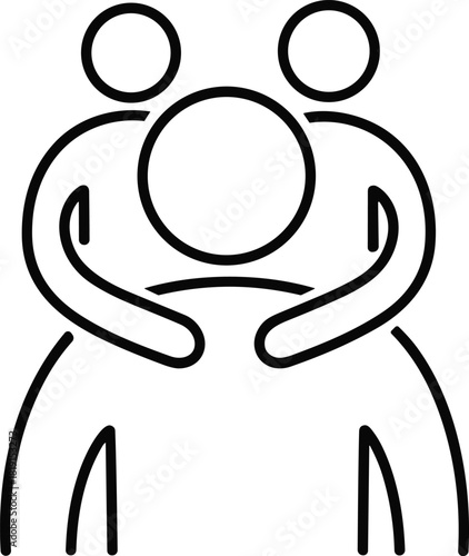 People Hugging Vector Line Icon, Symbolizing Empathy, Friendship, Social Support, Teamwork, Care, and Emotional Connection in Relationships