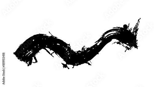 Expressive black ink brush stroke creating a wavy artistic texture design isolated on transparent background, Vector, illustration