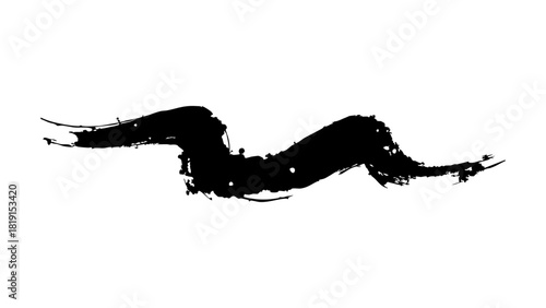 Dynamic black ink brush stroke artistic wavy line grunge texture element isolated on transparent background, Vector, illustration