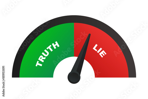 Truth and Lie indicator scale with an arrow. Polygraph, lie detector isolated on white