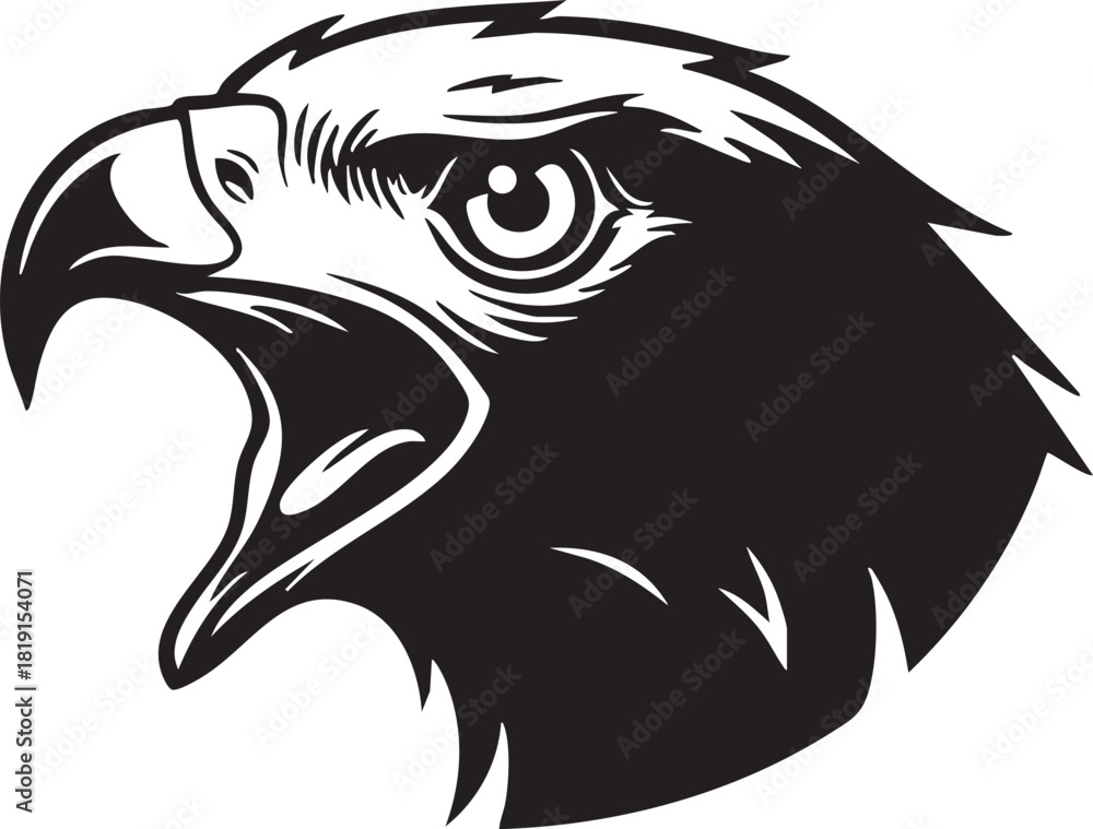 Fototapeta premium Black and White Illustration of an Eagle's Head in Profile View